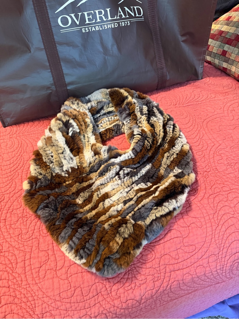 Plush Multi-Brown luxuriously soft Fur Infinity Scarf - Picture 3 of 5